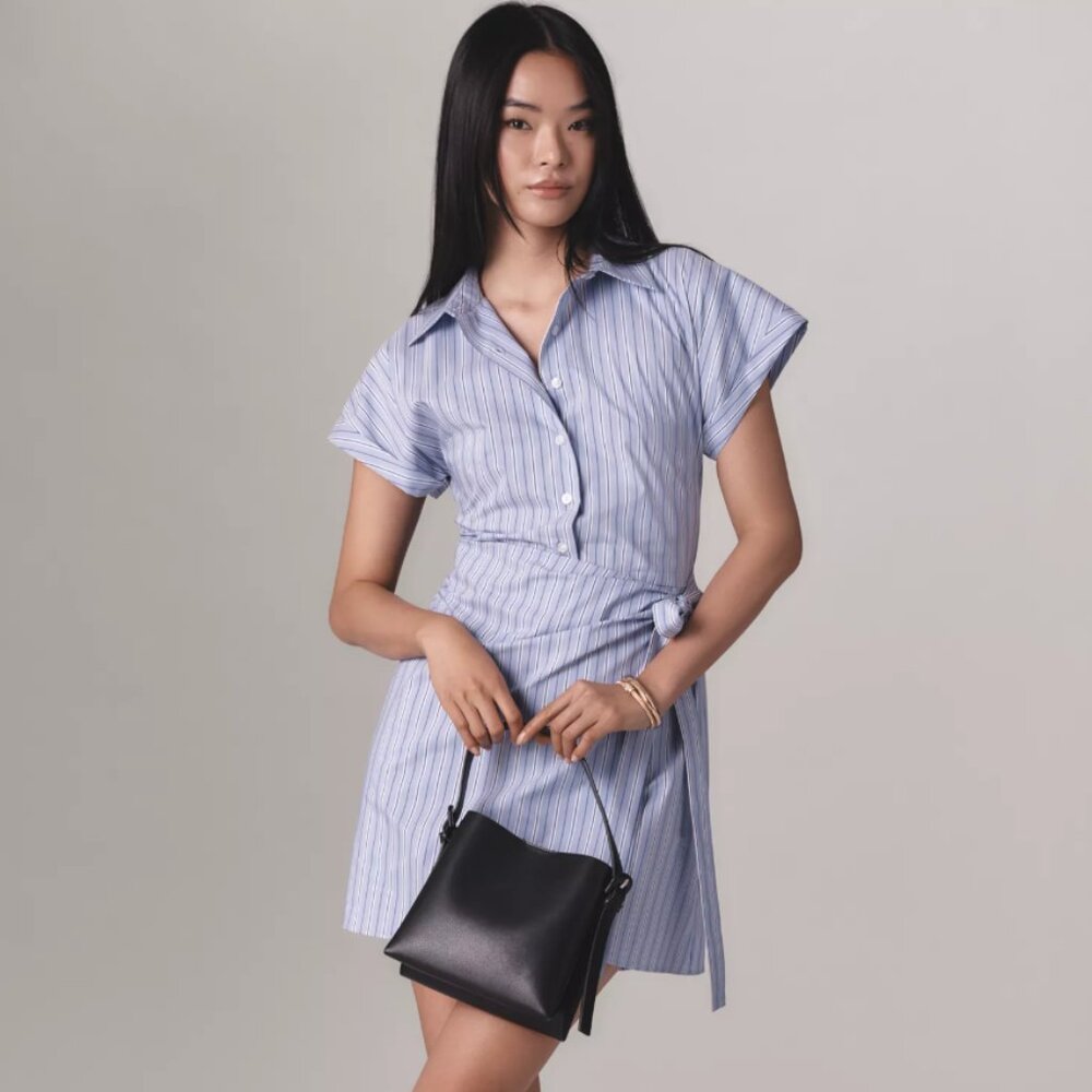 Anthropologie Blue Pattern Mave Button-Front Wrap Mini Shirt Dress Medium
